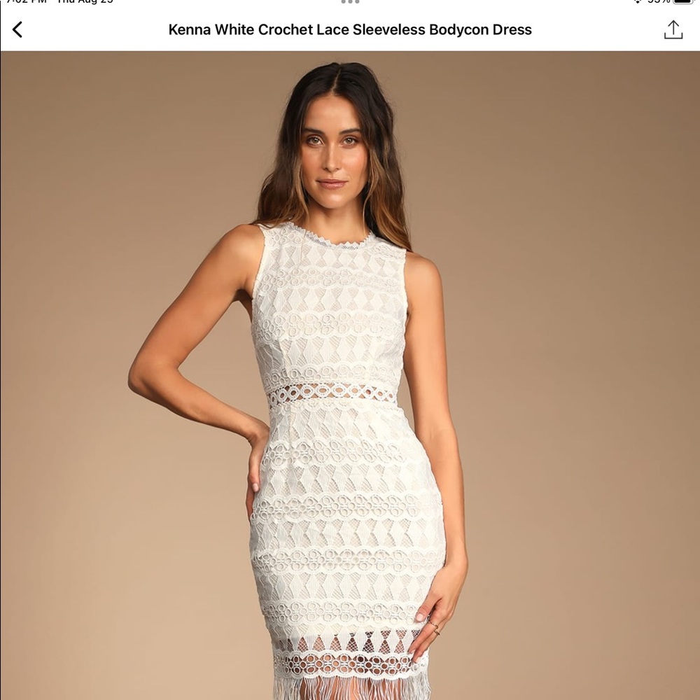 Lulus Kenna white Crochet Lace sleeveless Bodycon dress Large